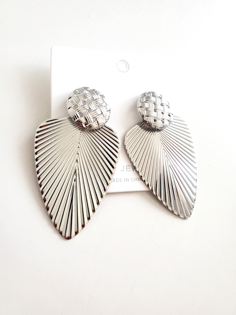Silver Textured Fan Drop Earrings - Women Jewelry